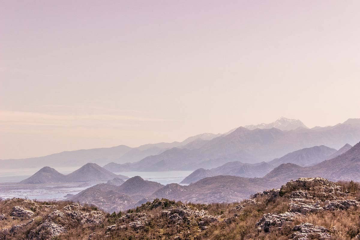 Foggy panorama of Skadar Lake, during the winter tour and cruise.